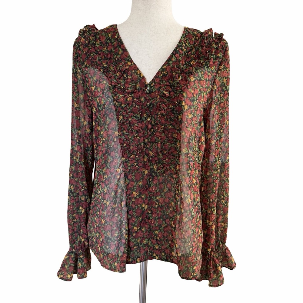 Philosophy Floral Ruffle Blouse Medium Ditsy Cottagecore Victorian Sheer Girlie